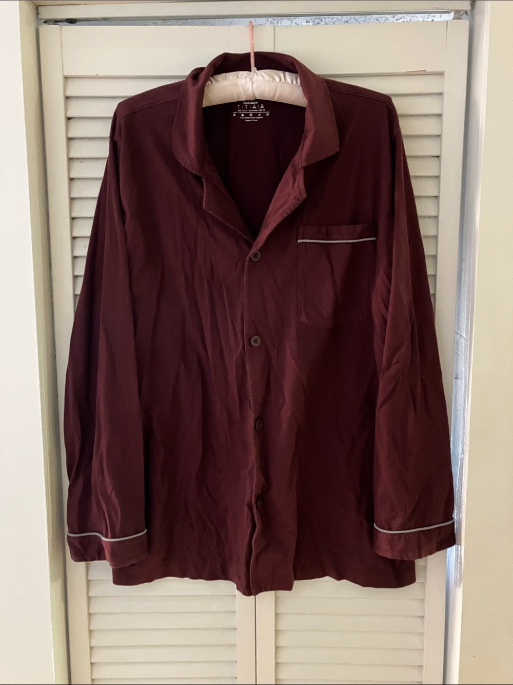 David Archy Cotton Cozy Pajama Shirt in Maroon Size Large